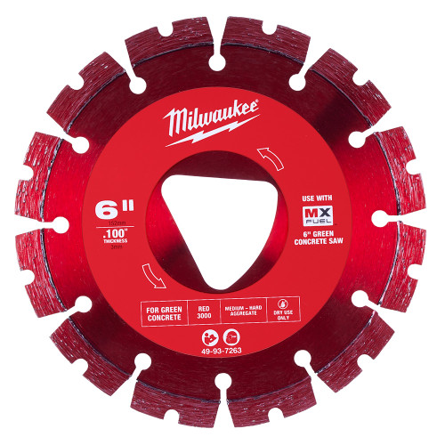 Milwaukee 49-93-7263 Red 6 x .100 Diamond Blade for Green Concrete