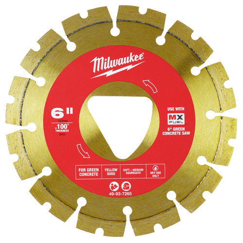 Milwaukee 49-93-7265 Yellow 6 x .100 Diamond Blade for Green Concrete