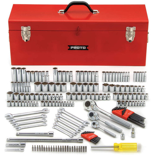 Proto J47184-1A 1/4 in., 3/8 in. & 1/2 in. Drive 6 & 12-Point Socket Set With Tool Box (184 pc.)