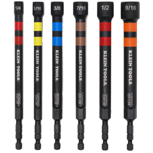Klein Tools 32940 Magnetic Hollow Color-Coded Power Nut Drivers Set, 6-Piece