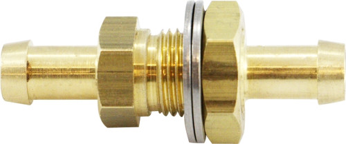 Midland Metal 46540 Bulkhead Connector, 5/16 in Hose Barbed x 5/16 in Hose Barbed, Brass