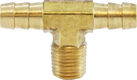 Midland Metal 32128 Branch Tee, 3/8 in Hose Barbed x 3/8 in Hose Barbed x 1/4 in MIP, Brass