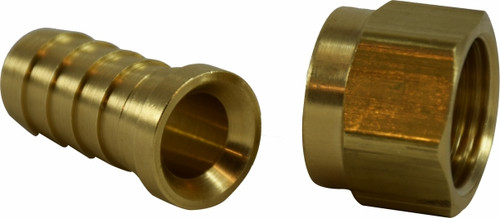 Midland Metal 32339 Straight Adapter, 5/16 in Hose Barbed x 5/16 in Female Dual 45/37 deg Flared Swivel, Brass