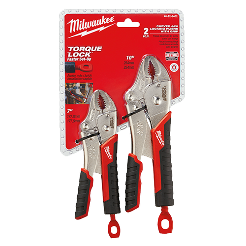 Milwaukee 48-22-3402 2Pc 7 in. & 10 in. TORQUE LOCK Curved Jaw Locking Pliers Set With Grip