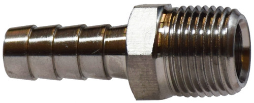 Midland Metal 32006SS Straight Adapter, 1/4 in Hose Barbed x 3/8 in MIP, Stainless Steel