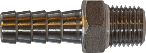 Midland Metal 73972 Reducing Nose Nipple, 1/2 in Hose Barbed x 3/8 in Male BSP, Stainless Steel