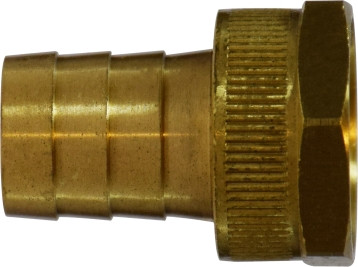 Midland Metal 30453 Short Shank Female End Hex Adapter with Hex Nut, 1/2 in Garden Hose Barbed x 3/4 in FGH, Brass