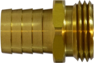 Midland Metal 30472 Short Shank Male End Hex Adapter, 5/8 in Garden Hose Barbed x 3/4 in MGH, Brass