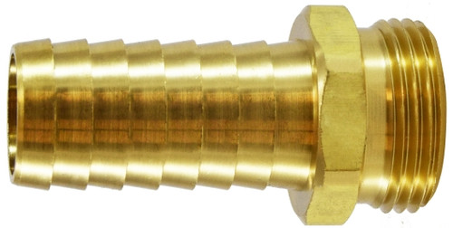 Midland Metal 30571 Long Shank Hex Adapter, 5/8 in Garden Hose Barbed x 3/4 in MNPSM, Brass