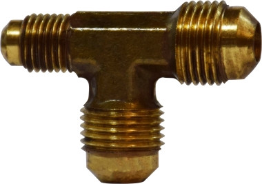 Midland Metal 10173 Reducing Tee, 3/8 in SAE 45 deg Male Flared x 1/4 in SAE 45 deg Male Flared x 3/8 in, Brass