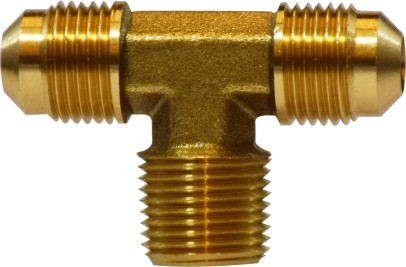 Midland Metal 10208 Branch Tee, 5/16 in Male Flare x 5/16 in Male Flare x 1/4 in Male NPTF, Brass