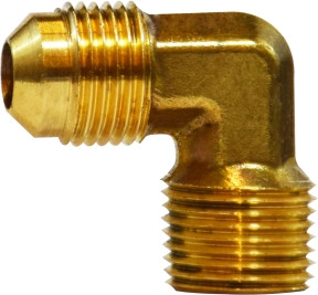 Midland Metal 10295 90 deg Elbow, 3/8 in Male Flared x 3/8 in Male NPTF, Brass