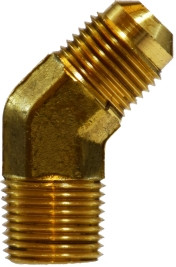 Midland Metal 10448B 45 deg Barstock Elbow, 1/4 in Male Flared x 1/8 in Male NPTF, Brass
