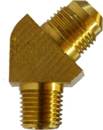 Midland Metal 10452B 45 deg Barstock Elbow, 3/8 in Male Flared x 1/4 in Male NPTF, Brass