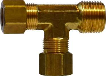 Midland Metal 18273 Run Tee, 3/16 in Tube OD x 1/8 in Male NPTF x 3/16 in Tube OD, Brass