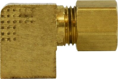 Midland Metal 18253B 90 deg Barstock Elbow, 1/4 in Compression x 1/8 in FNPTF, Brass