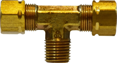 Midland Metal 26296 Captive Sleeve Male Branch Tee, Captive Sleeve Compression, 3/8 x 1/4 Comp x Mip Tee W/26005, Brass Fittings