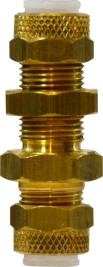 Midland Metal Poly-Flo 20337 Bulkhead Union, 1/4 in Tube OD x 1/4 in Tube OD, Brass