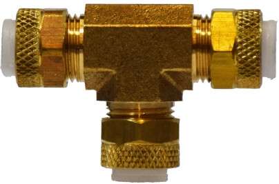 Midland Metal 20330 Reducing Union Tee, 3/8 in Tube OD x 3/8 in Tube OD x 1/4 in Tube OD, Brass