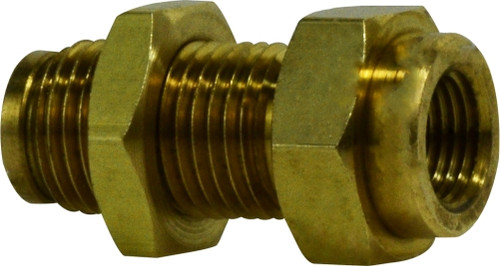Midland Metal 20171 Bulkhead Union, 1/4 in Push-In Tube x 1/4 in FIP, Brass