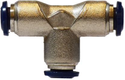 Midland Metal 20025N Union Tee, 1/8 in Push-In x 1/8 in Push-In x 1/8 in Push-In, Brass, Nickel-Plated