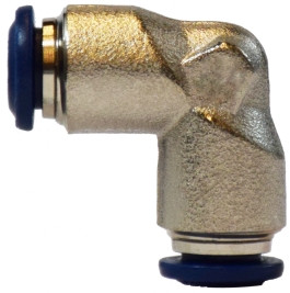 Midland Metal 20152N 90 deg Union Elbow, 1/4 in Push-In x 1/4 in Push-In, Brass, Nickel-Plated