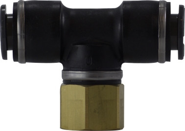 Midland Metal 770402C Branch Tee, 1/4 in Push-In Tube x 1/8 in FNPT x 1/4 in Push-In Tube, Composite