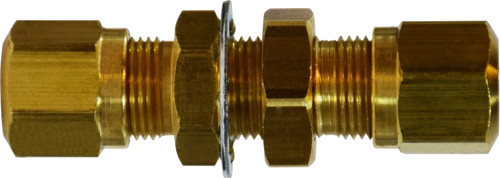 Midland Metal 38030 Bulkhead Union, 1/2 in Tube OD x 1/2 in Tube OD, Brass