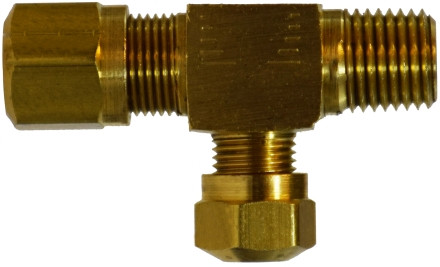 Midland Metal 38124 Run Tee, 3/8 in Tube OD x 1/4 in Male NPTF x 1/4 in Tube OD, Brass