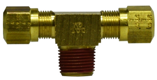 Midland Metal 38136 Branch Tee, 1/4 in Tube OD x 1/4 in Tube OD x 1/8 in Male NPTF, Brass