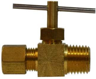 Midland Metal 46002 Needle Valve, 1/4 x 1/8 in Nominal, Compression x MIP, 150 psi Pressure, Brass Body