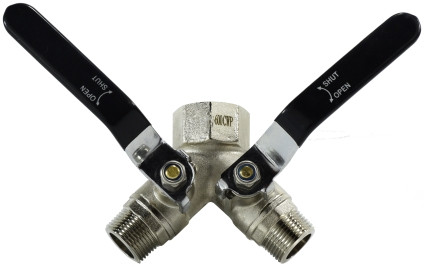 Midland Metal 947126 Wye Vented Ball Valve, 1 x 3/4 in Nominal, FIP x MIP, 3-Way -Port/Way, Brass Body