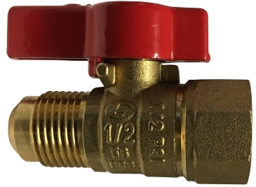 Midland Metal 943331 Gas Ball Valve, 3/8 x 1/2 in Nominal, Flared x FIP, 125 psi Pressure, Brass Body