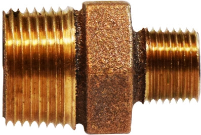 Midland Metal 44742 Reducing Hex Nipple, 1/2 in MPT x 3/8 in MPT, Bronze