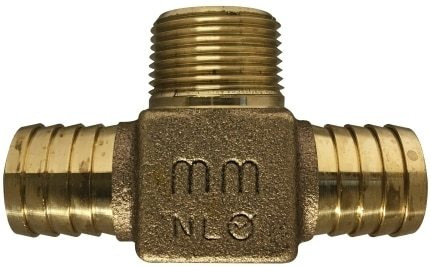 Midland Metal 973971LF Branch Tee, 1 in Hose Barbed x 1 in Hose Barbed x 1 in MIP, Brass