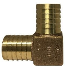 Midland Metal 973976LF 90 deg Elbow, 1 in Hose Barbed x 1 in Hose Barbed, Bronze