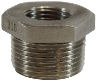 Midland Metal 63516 Hex Bushing, 1-1/4 in MPT x 1/2 in FPT, Stainless Steel, 150 lb