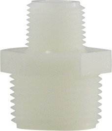 Midland Metal 28628W Reducing Hex Nipple, 3/4 in MPT x 3/8 in MPT, Nylon, White