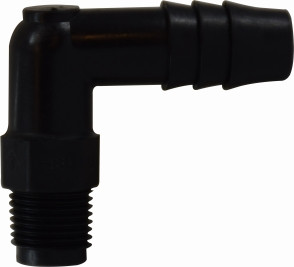 Midland Metal 33046B 90 deg Elbow, 3/8 in Hose Barbed x 1/8 in MIP, Polyethylene