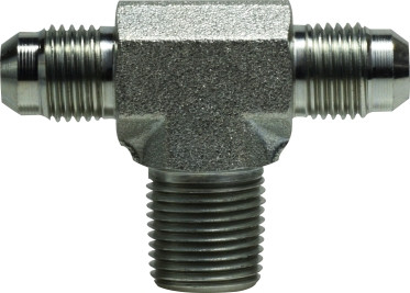 Midland Metal 260144 Branch Tee, 1/4 in 37 deg JIC Flared x 1/4 in 37 deg JIC Flared x 1/4 in MNPT, Steel