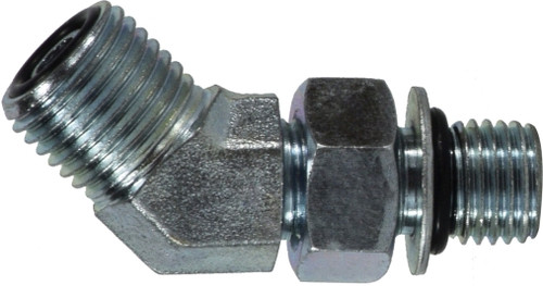 Midland Metal FS68021212 45 deg Elbow, 1-3/16 in Male ORFS x 1-1/16 in Male ORB, Steel