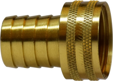 Midland Metal 30464 Short Shank Swivel Adapter with Knurled Nut, 1/4 in Garden Hose Barbed x 3/4 in FGH, Brass