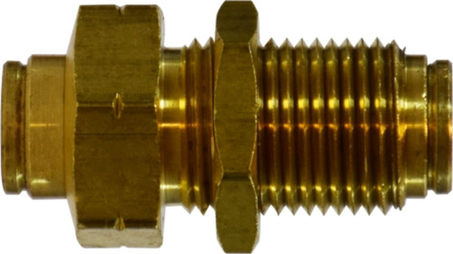 Midland Metal 20127 Bulkhead Union, 1/4 in Push-In x 1/4 in Push-In, Brass
