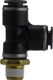 Midland Metal 715301C Fixed Run Tee, 5/32 in Push-In Tube x 1/16 in MNPT x 5/32 in Push-In Tube, Composite
