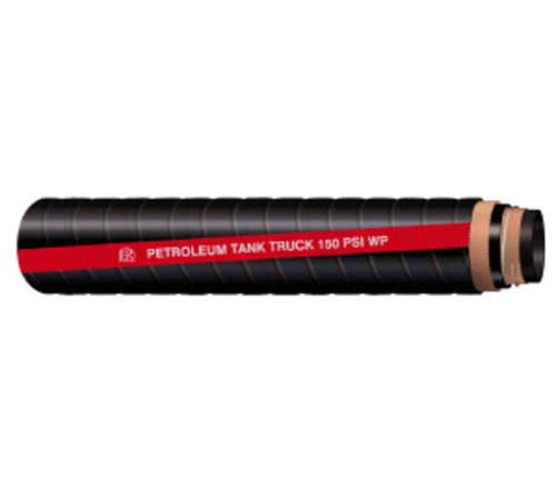 Buchanan Rubber TLBS150-600 Tank Truck Hose, 100 ft L, 150 psi, Nitrile Rubber Tube, Black with Smooth Red Stripe