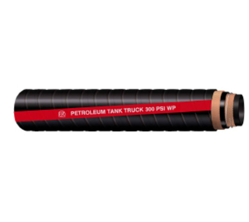 Buchanan Rubber TLBS300-400 Tank Truck Hose, 100 ft L, 300 psi, Nitrile Rubber Tube, Black with Smooth Red Stripe