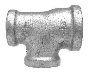 Midland Metal 64309 Reducing Tee, 1-1/4 in FPT x 1 in FPT x 1 in FPT, Iron, Galvanized, 150 lb