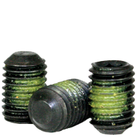 #6-32 x 3/8" Socket Set Screws, Flat Point, Nylon-Patch Thermal Black Oxide, Coarse (UNC), Alloy Steel, Qty 100