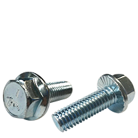 1/4"-20 x 1 1/4" Flange Screws, Serrated, Hex Head, Grade 5, Zinc Cr+3, Full Thread, Qty 100