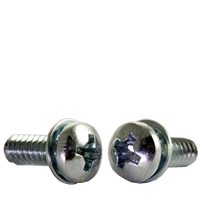 #10-32 x 5/16" Machine Screws, External Tooth Lockwasher, Phillips Pan Head, SEMS, Zinc Cr+3, Qty 100
